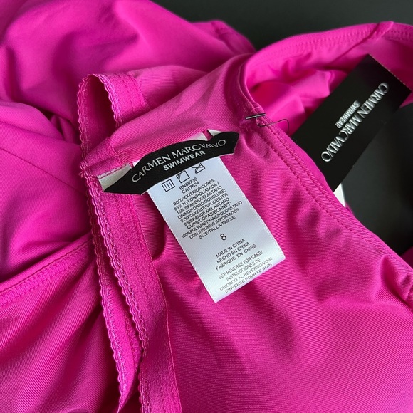 Carmen Marc Valvo Womens One-Shoulder One-Piece, Barbie Pink Azalea 8 - Picture 3 of 6